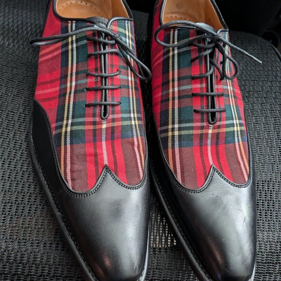 John Mendson Scotch Plaid Goodyear welted Wingtip Shoes 44 - Picture 2 of 12